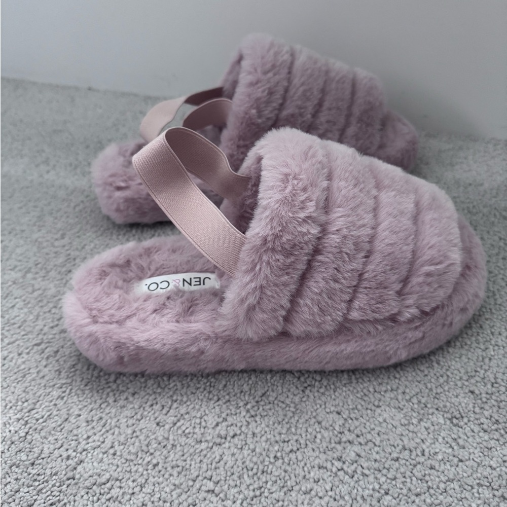 Like new - worn once - Plush Pink Open-Back Slippers for Comfort